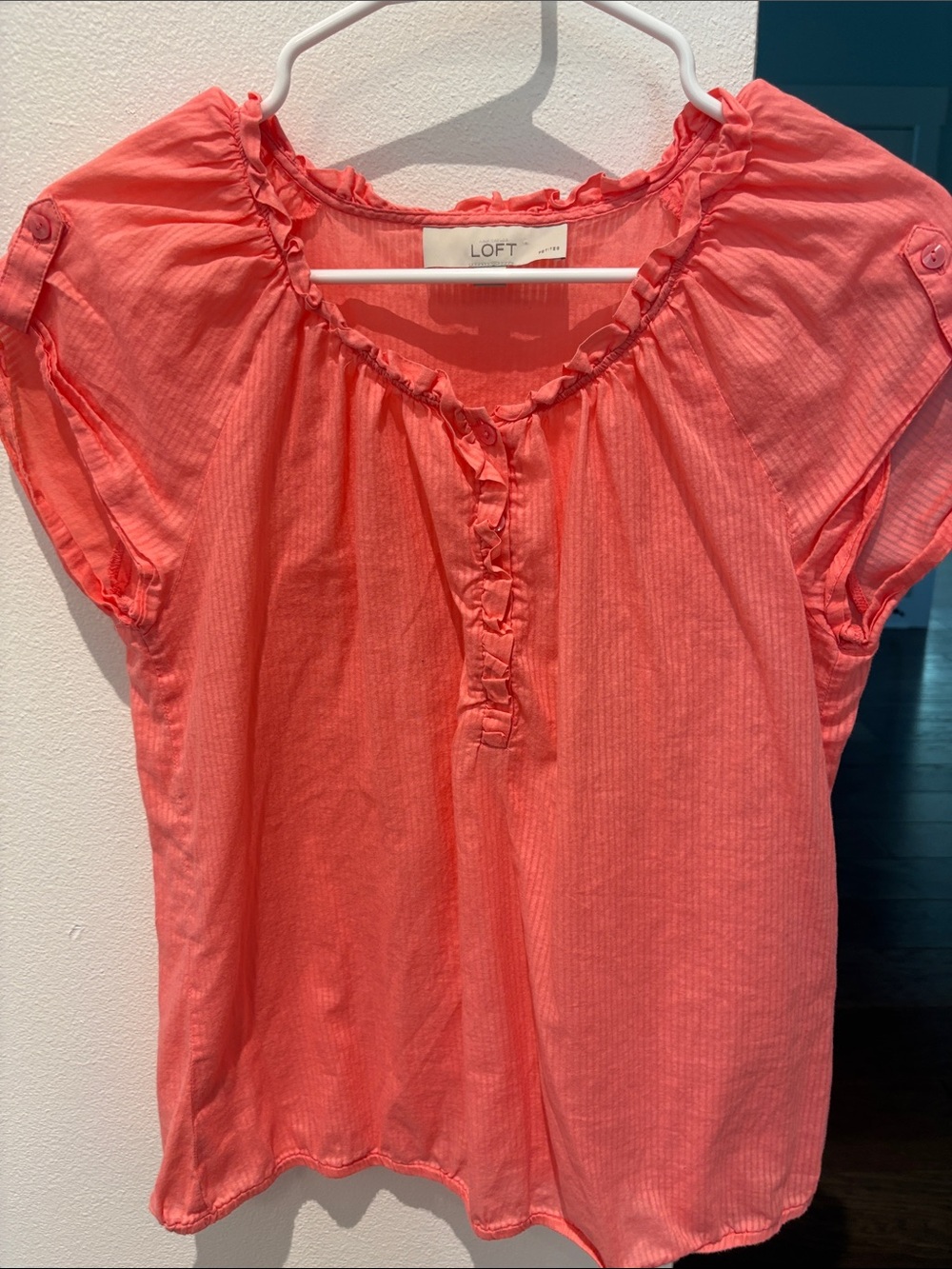 LOFT Coral Ruffle-Trim Short Sleeve Peasant Top